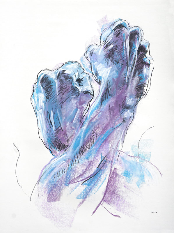 Blue and violet hands by Derek Overfield