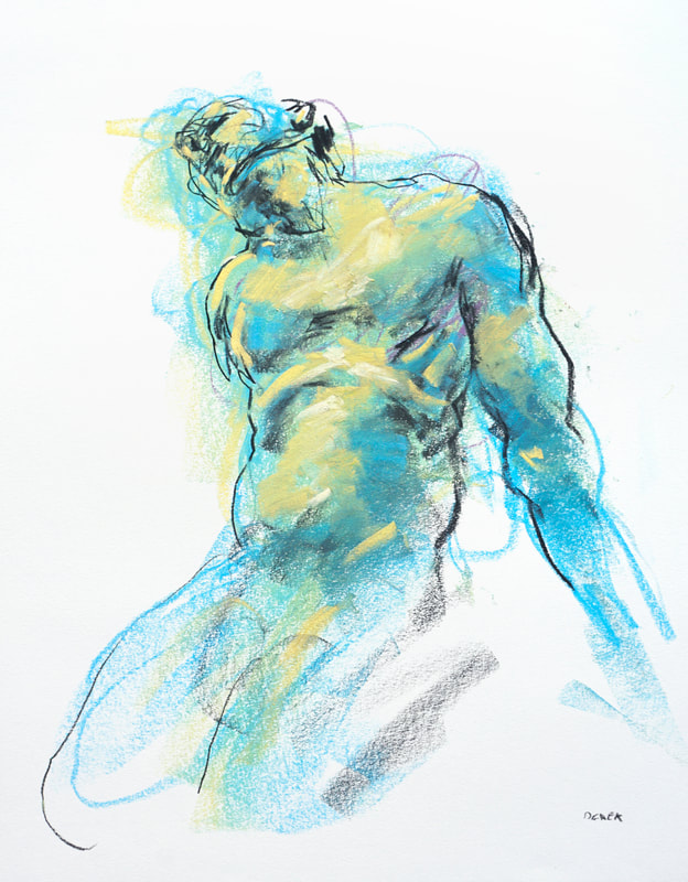 Cerulean and chartreuse figure by Derek Overfield