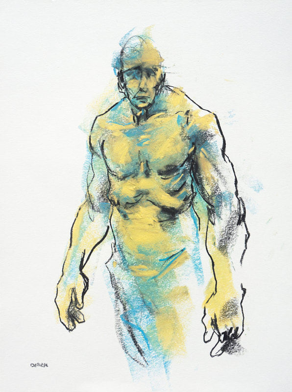 Yellow and blue figure by Derek Overfield